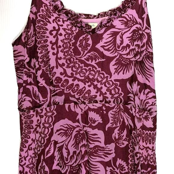 Vintage Y2K Odille Anthropologie Boho Floral Fit & Flare Dress Maroon Pink Sz 10 - Picture 4 of 9